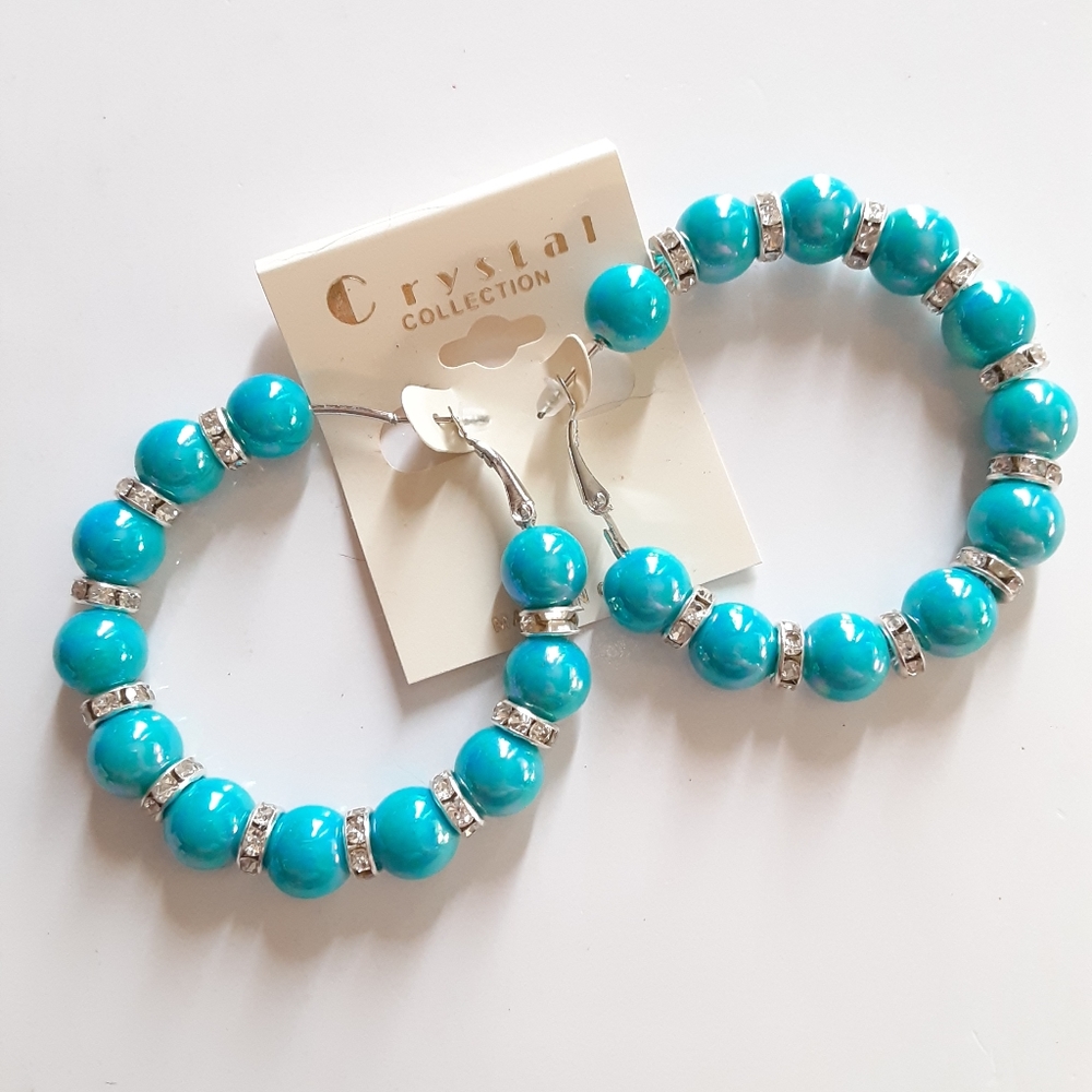 Crystal Collection Turquoise Beaded Hoop Earrings